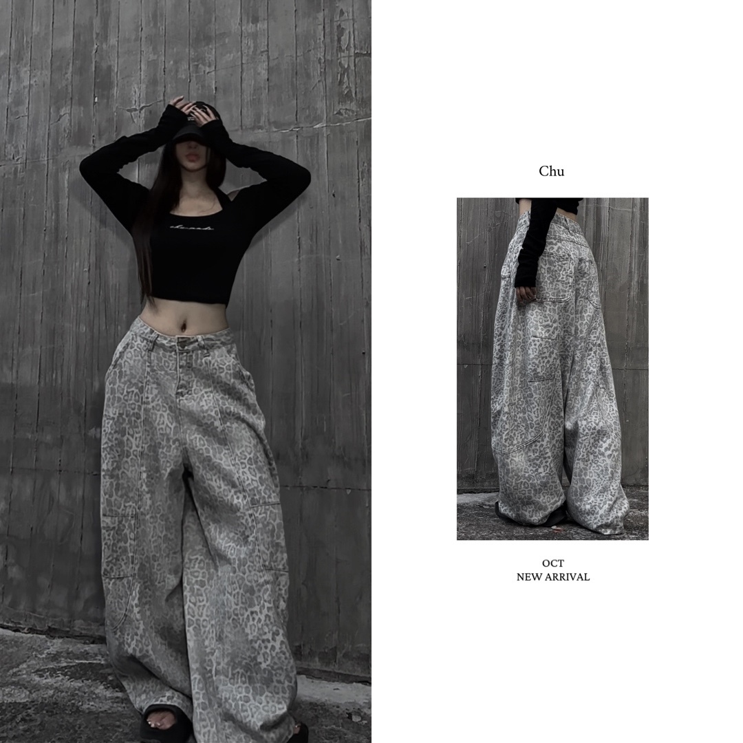 Oct【10.30 PM18:00】版型巨好 閉眼衝! ‘灰白豹紋’ 廓形彎刀褲