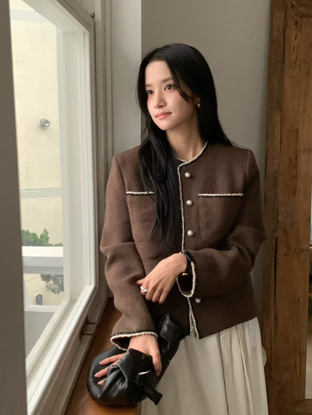 MN5104 80% wool撞色邊小圓領法式外套