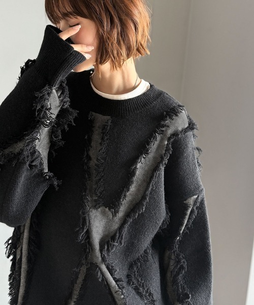 日本🇯🇵連線 Classical Elf 輕鬆休閒流蘇拼接針織套頭衫 男女可穿 流蘇 針織衫 套頭衫 拼接 長袖 4色(任買兩件711免運)/預購