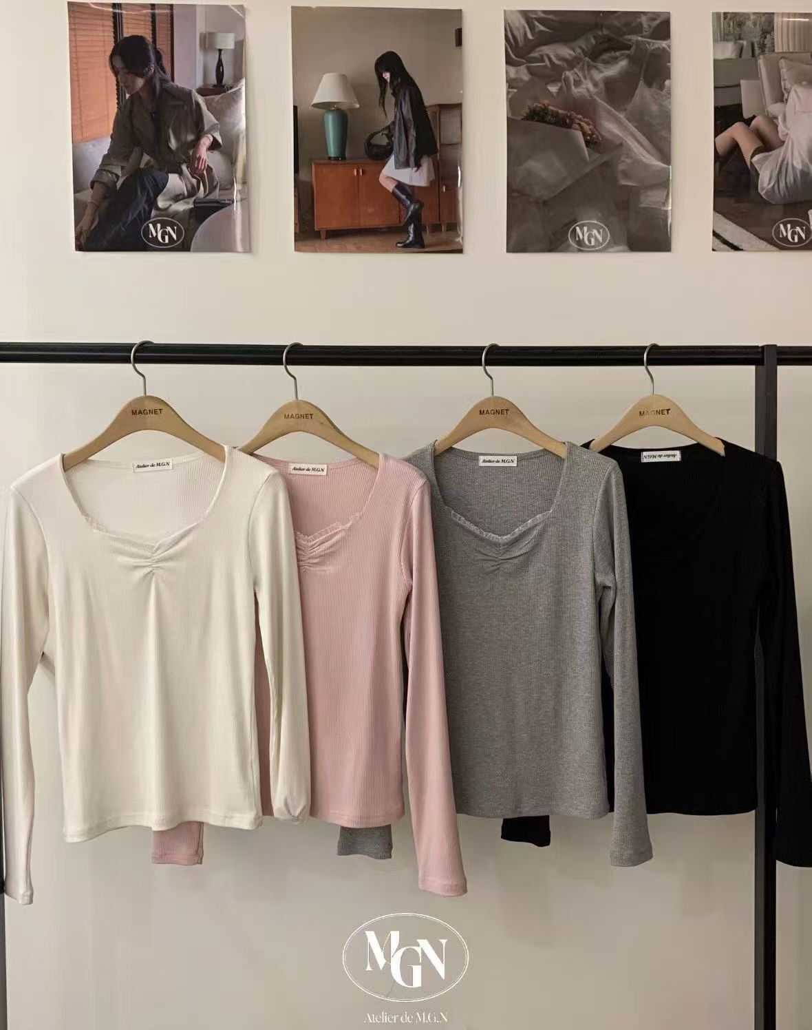 MN5111 抓皺桃心領彈性上衣