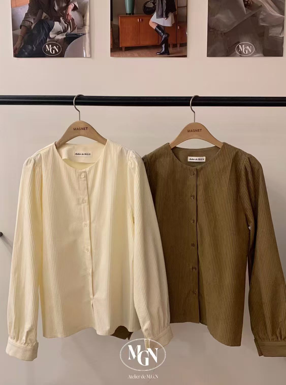 MN5109 燈芯絨宮廷袖鈕扣上衣