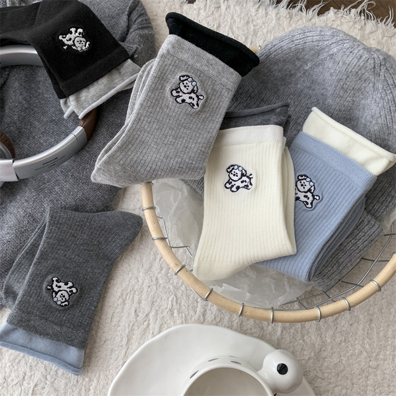 《10290》雙色配色小狗狗短襪(5色)