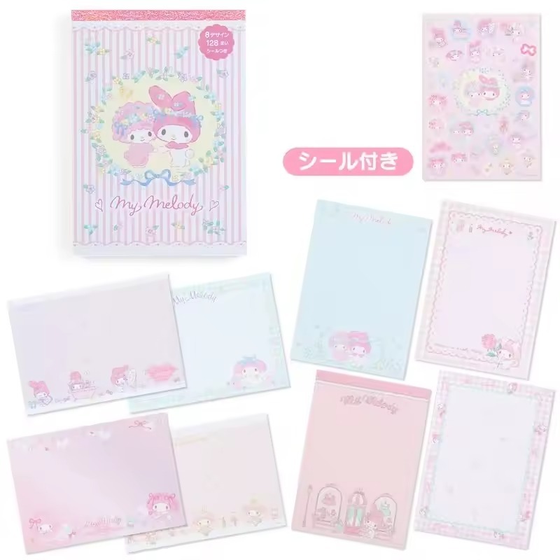 日本製 Sanrio 便條紙簿 8+1 附貼紙 粉紅邊