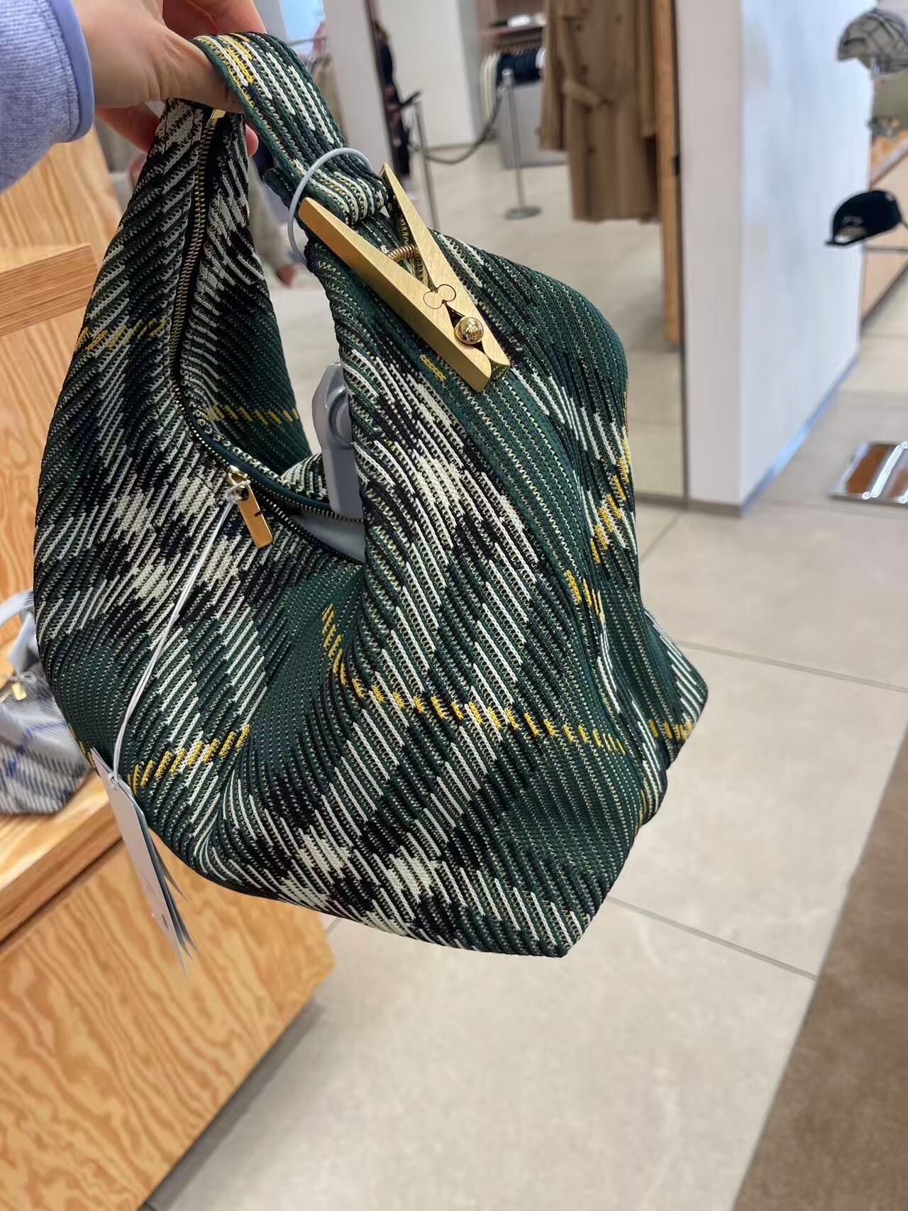Burberry Peg Check Medium Top handle bag Ivy Green