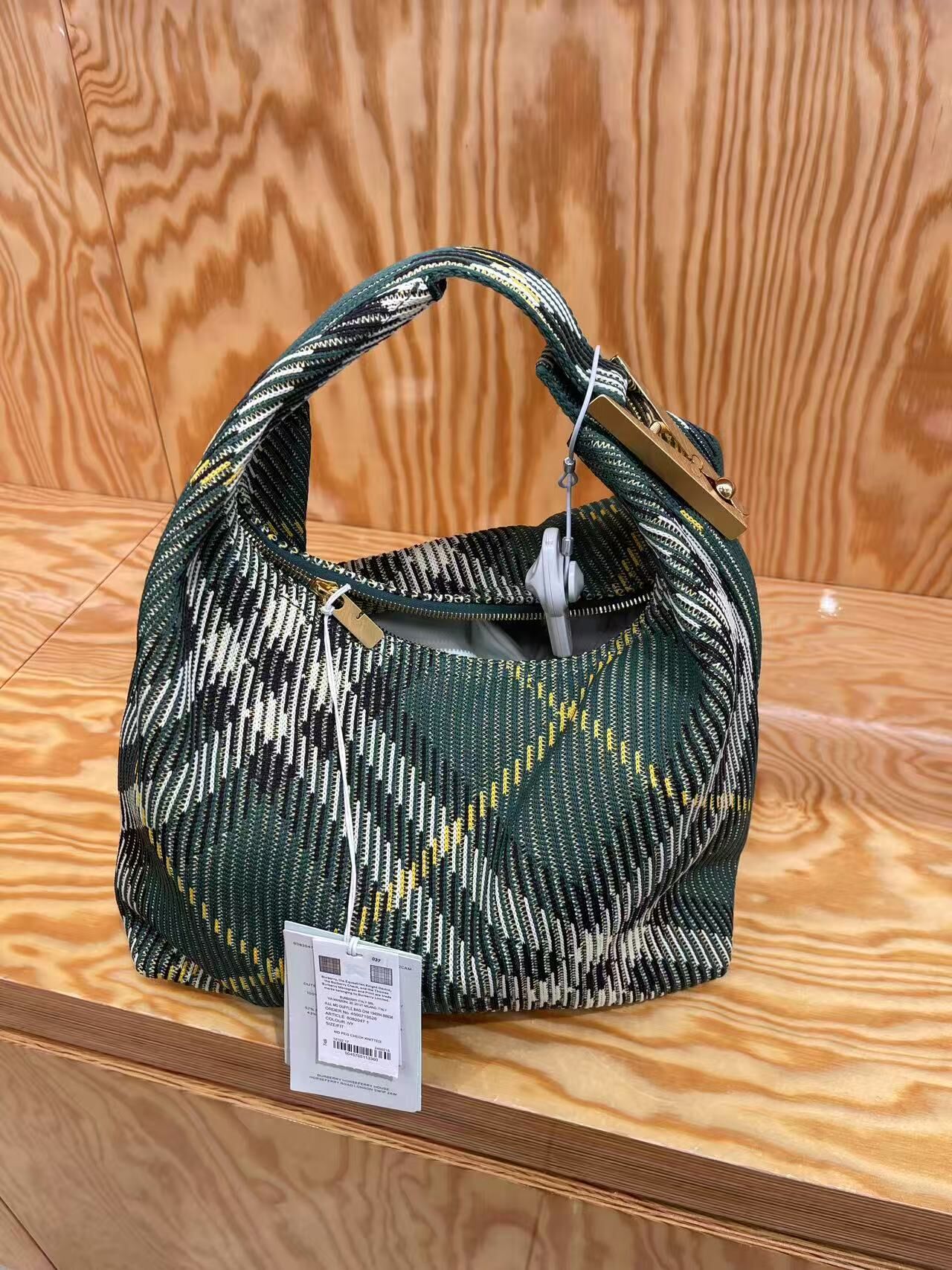 Burberry Peg Check Medium Top handle bag Ivy Green