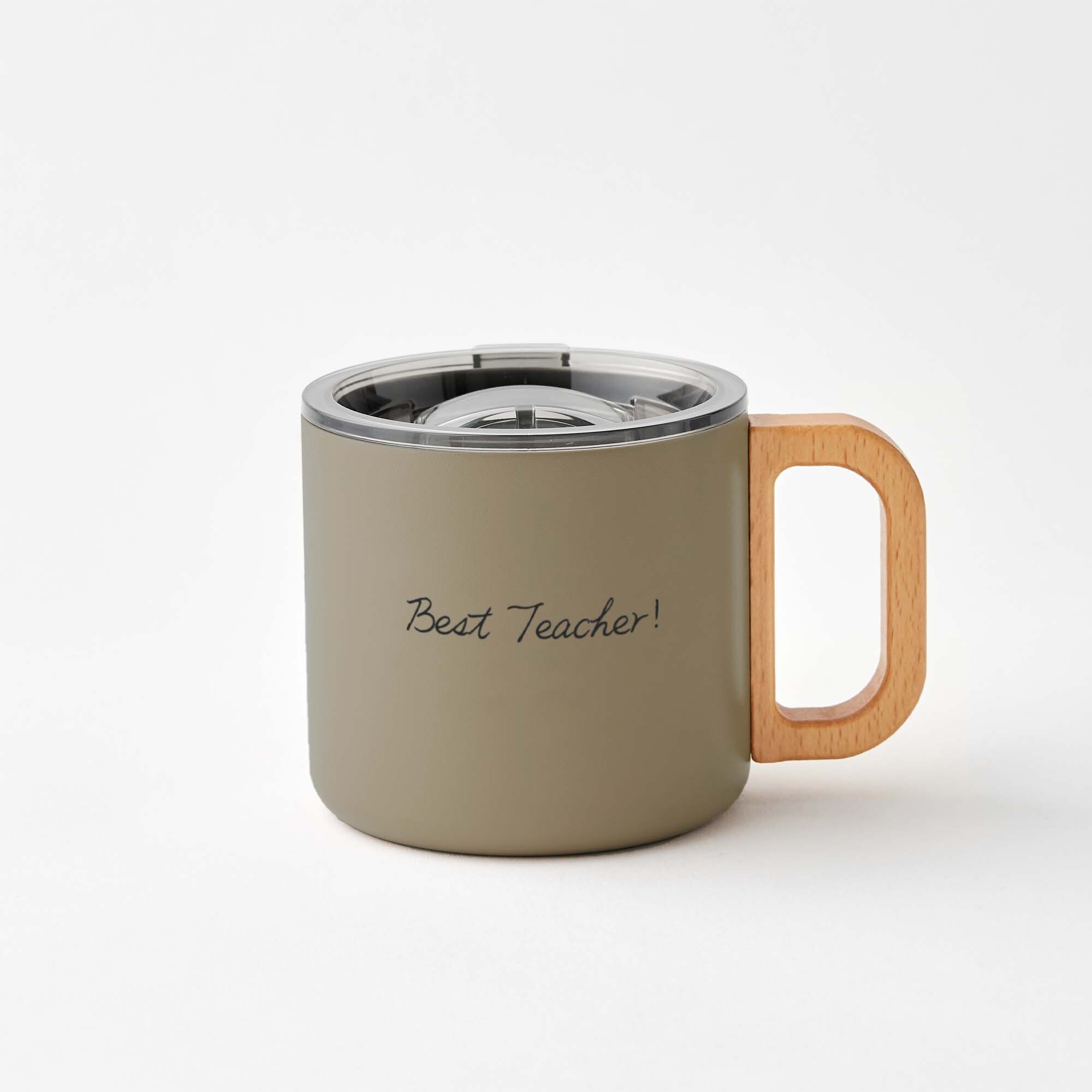 質感原木金屬馬克杯|櫸木手把|雙層不鏽鋼|免費客製化服務|附杯蓋