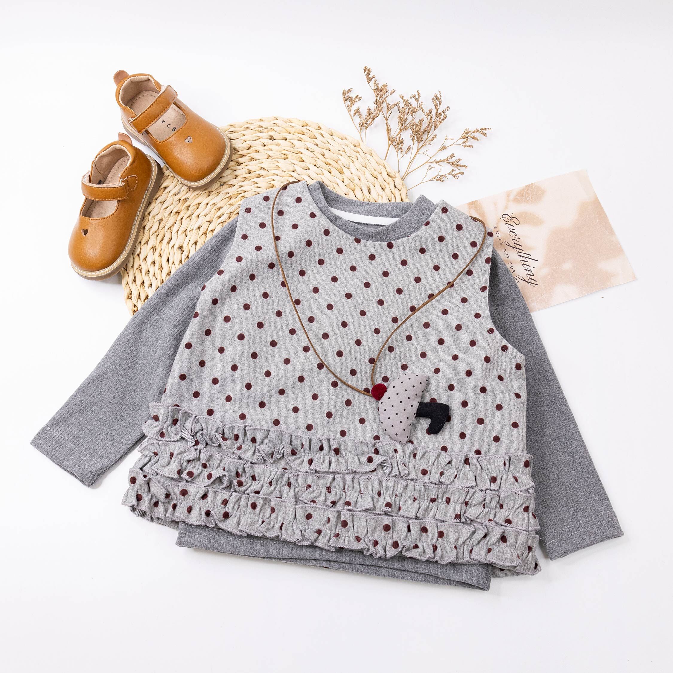 【H55619】可愛點點三件式套裝(附雨傘項鍊)