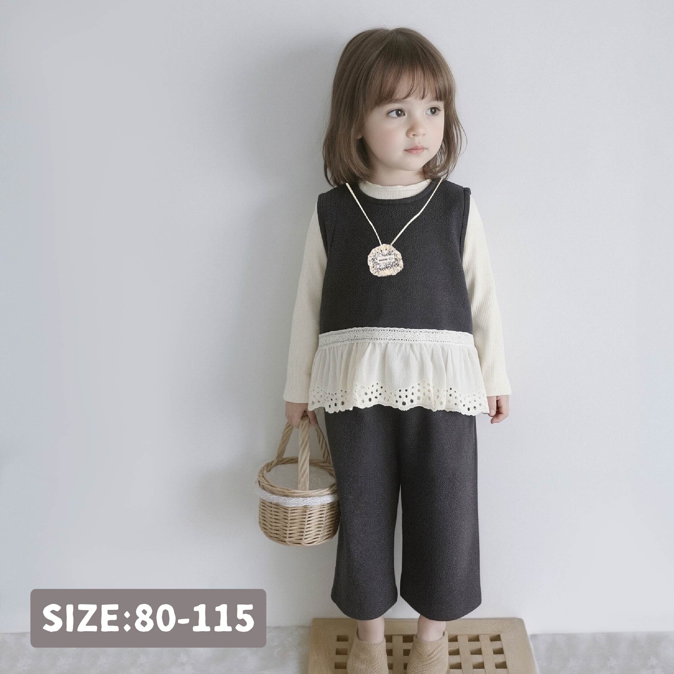 【H55625】法式浪漫緹花三件式套裝(附碎花項鍊)