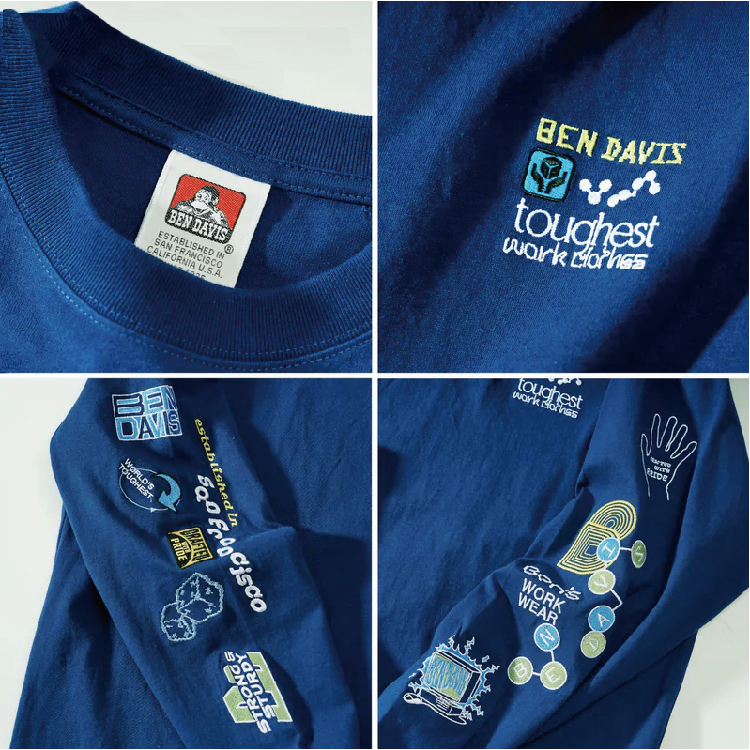 【 BEN DAVIS | 科技刺繡薄長TEE - 深藍 】