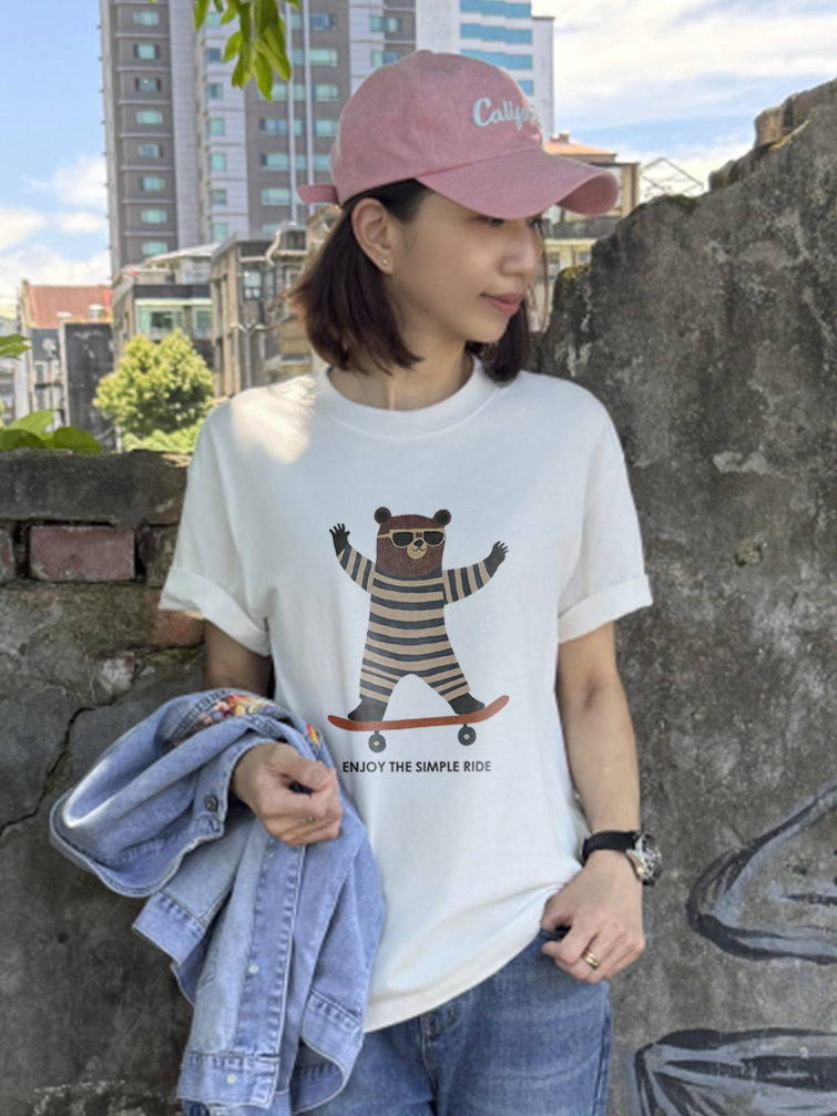 滑出好心情｜滑板小熊個性插畫棉T