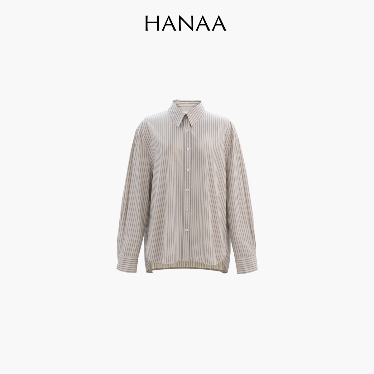 HANAA 新款純棉經典復古條紋長袖廓形襯衫