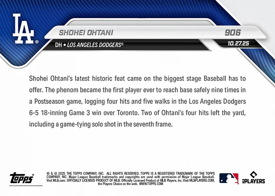 Shohei Ohtani - 2025 MLB Topps NOW® - Card 906 官方授權 球員卡
