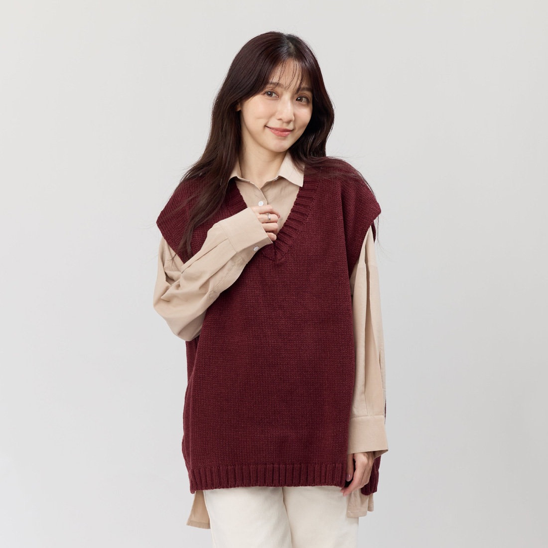 DeniseV領小岔寬版背心/棗紅