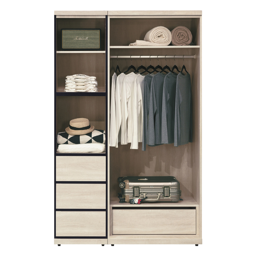 維森4.2尺三門三抽衣櫃組合(單吊桿)