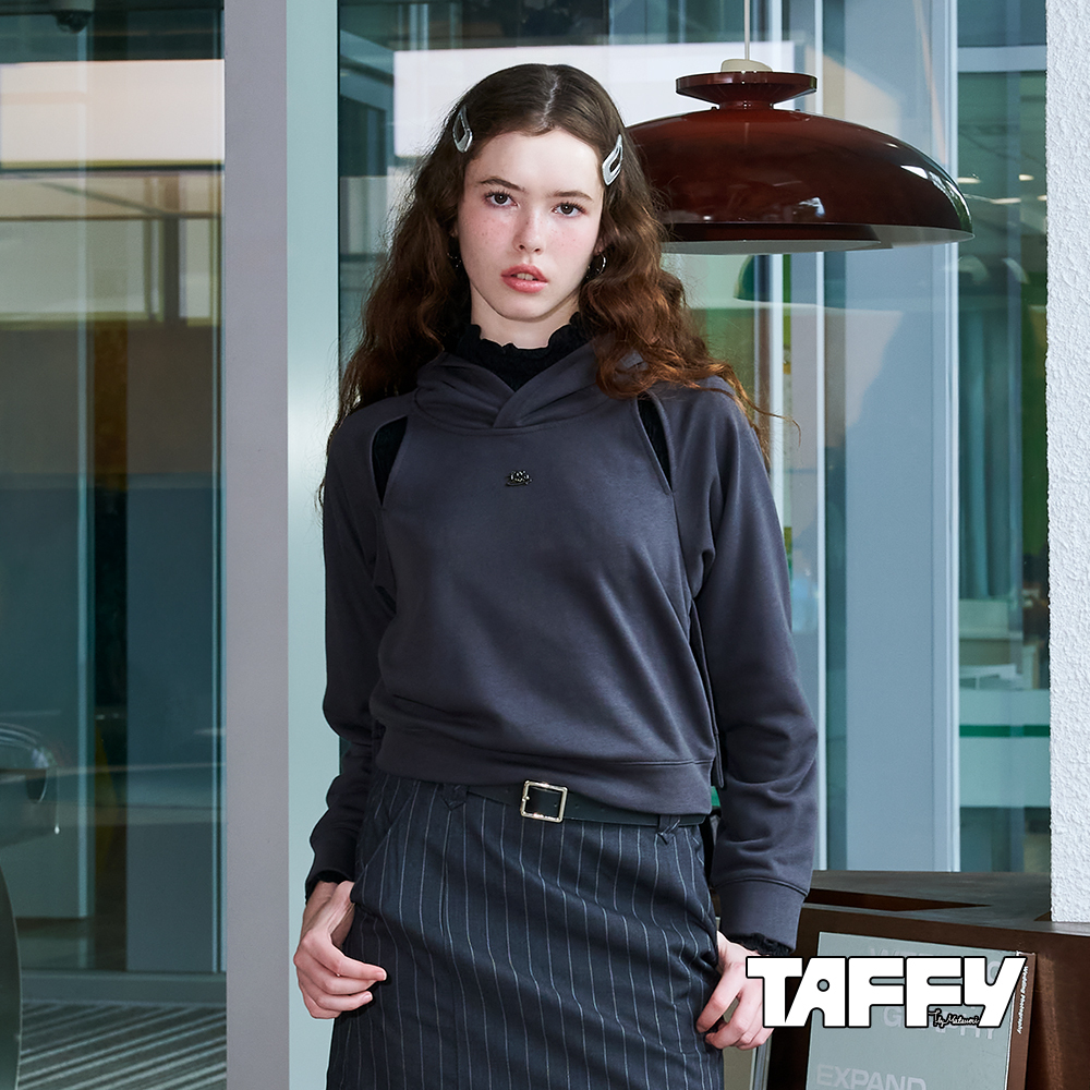 MA‧TSU Mi 挖洞設計短版連帽棉上衣(橘色.深灰)