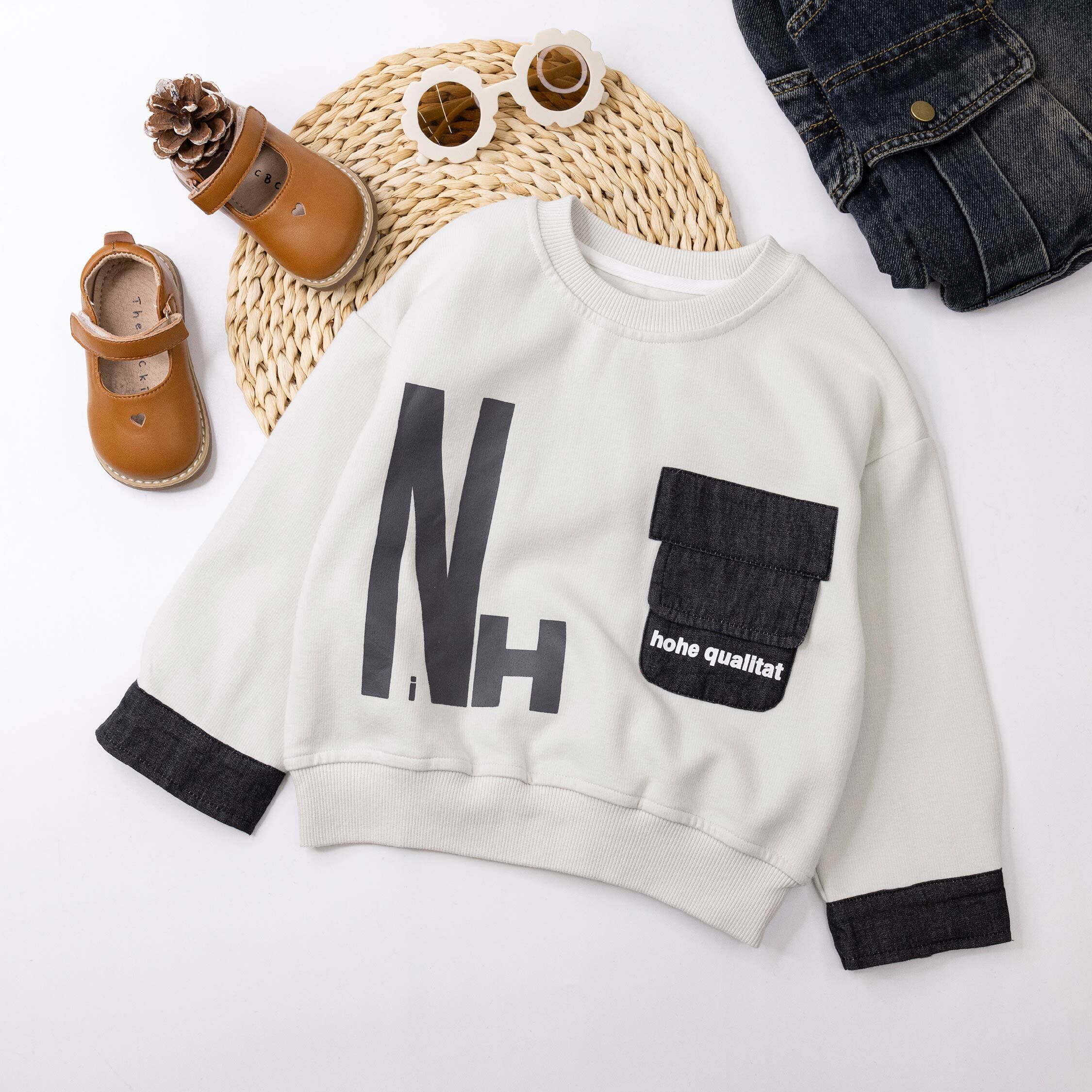 【H55488】造型口袋英字上衣