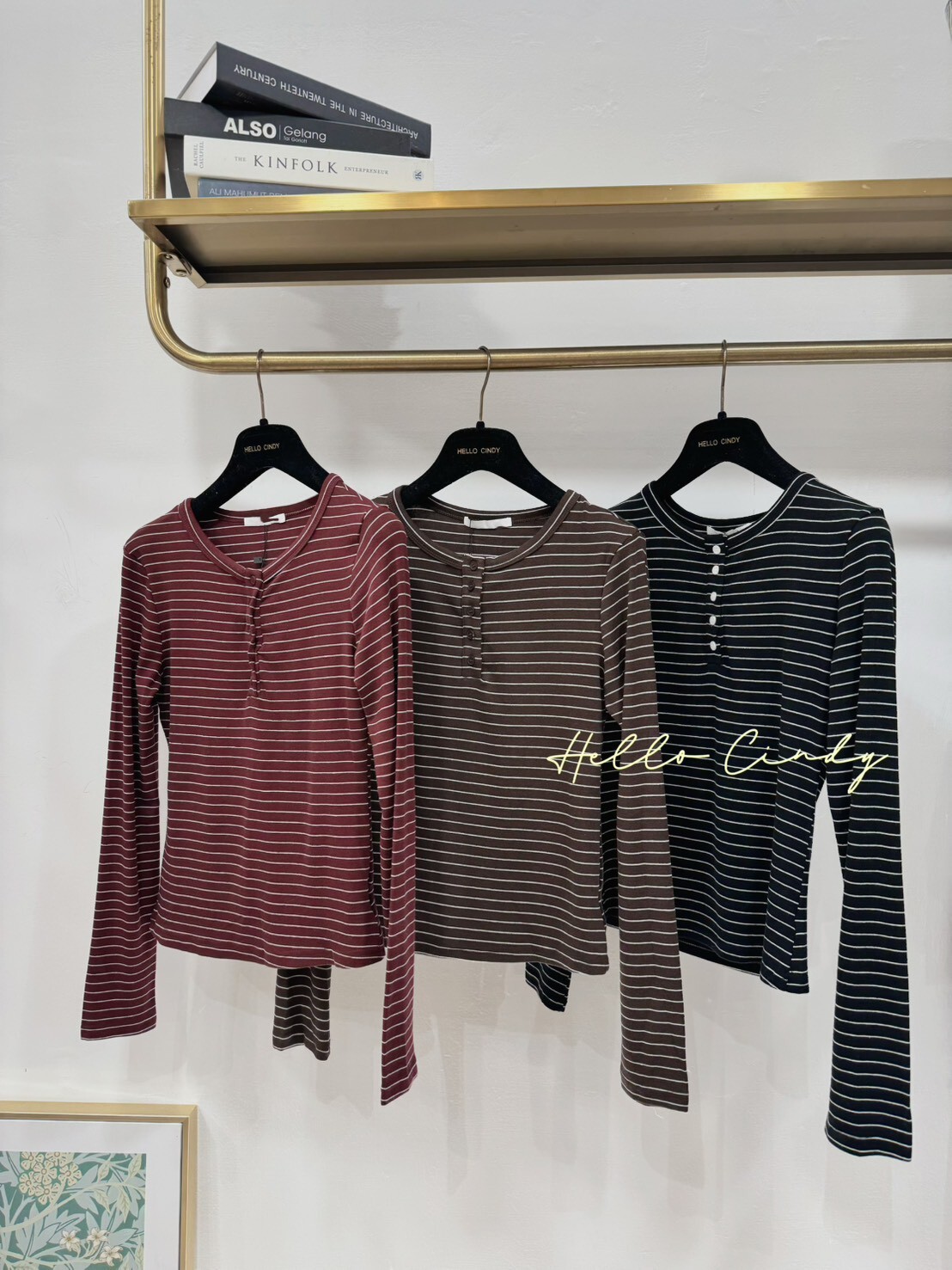 B10147 Cindy自留合身款條紋開釦棉質上衣