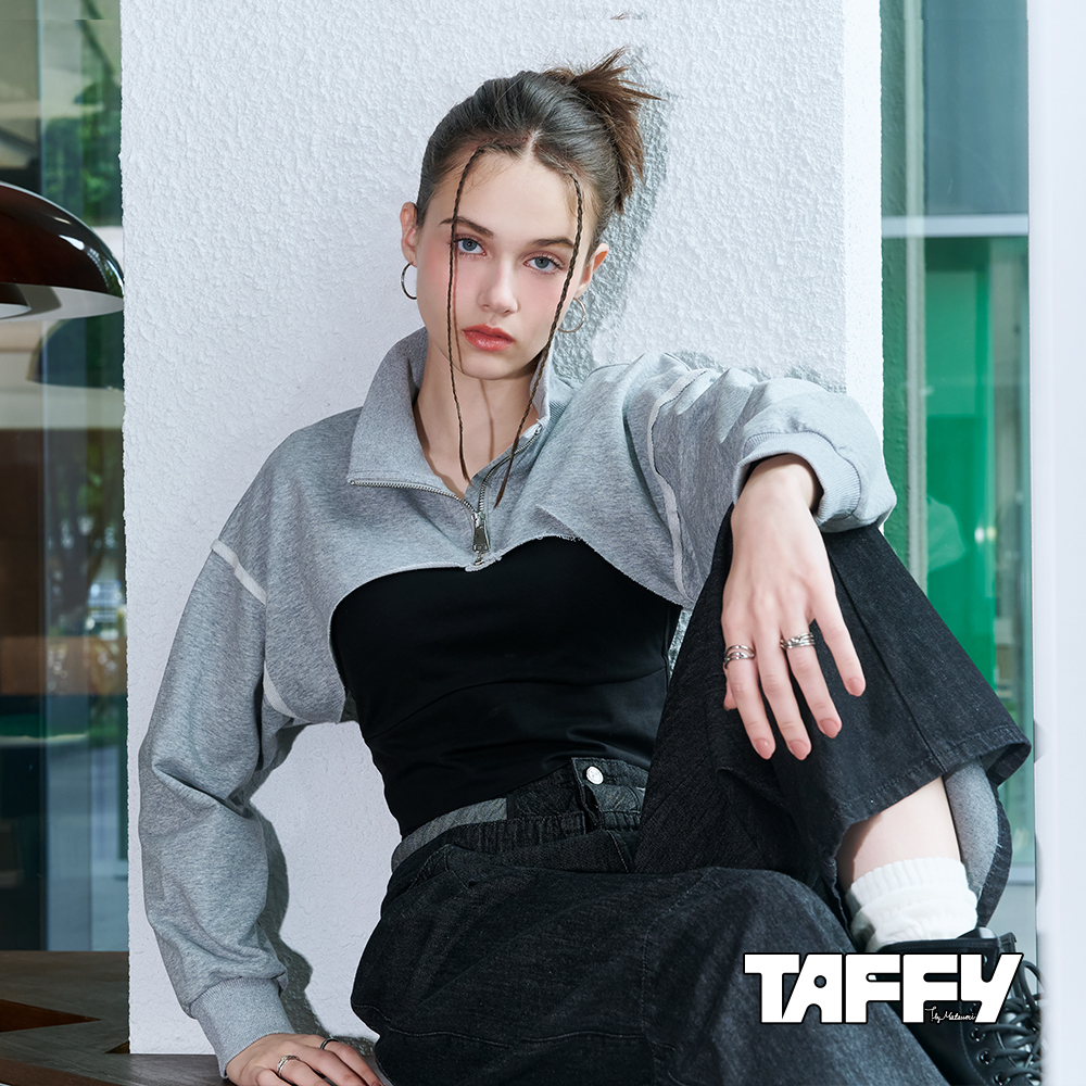 MA‧TSU Mi 個性立領超短版寬袖外套(黑.深灰)