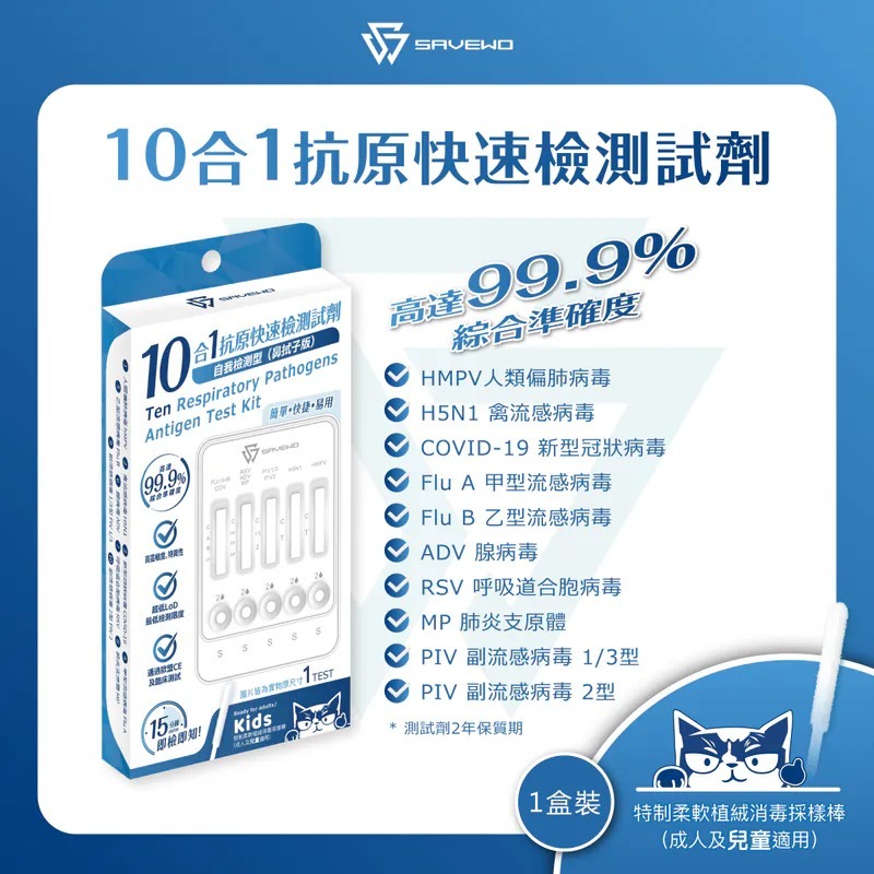 SAVEWO 十合一抗原快速檢測試劑 （10盒）[#SQ25102901]