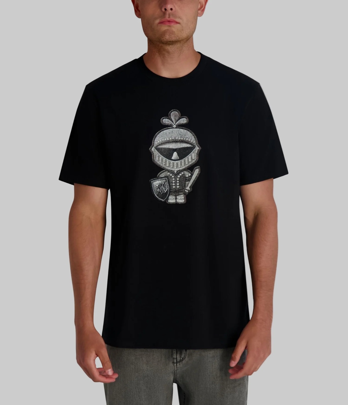 [S] KARL LAGERFELD BLACK EMBROIDERED TEE, LM5G2165-BLK (SKL1403)