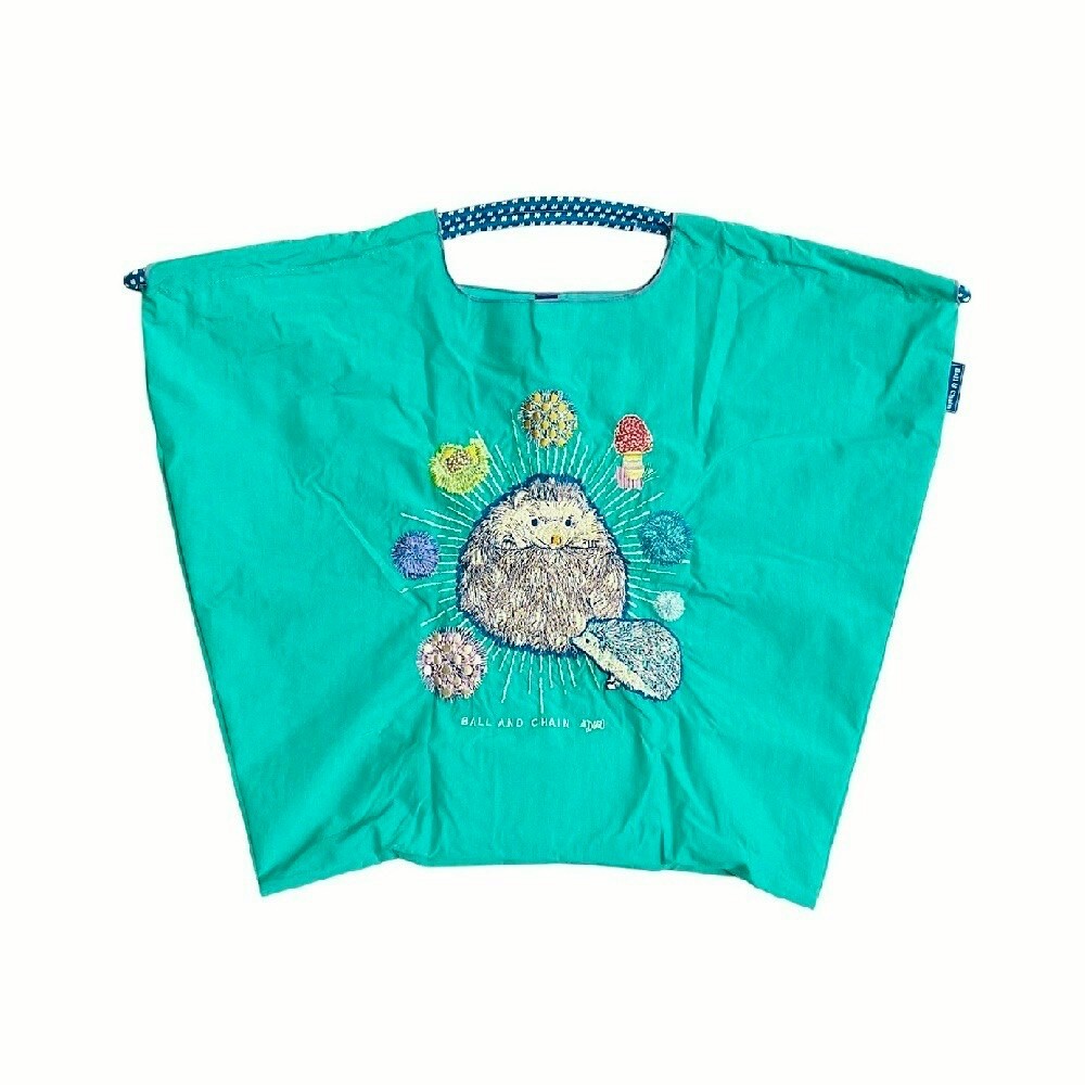 Ball＆Chain 刺繡環保購物袋 L號 - 湖水綠 (31310823)