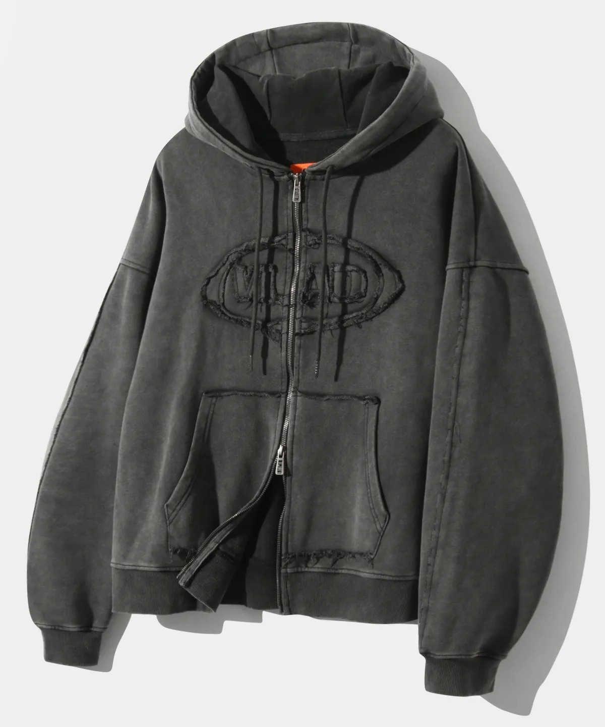 DIMITRI BLACK Cut-Off Applique Hooded Zip-Up