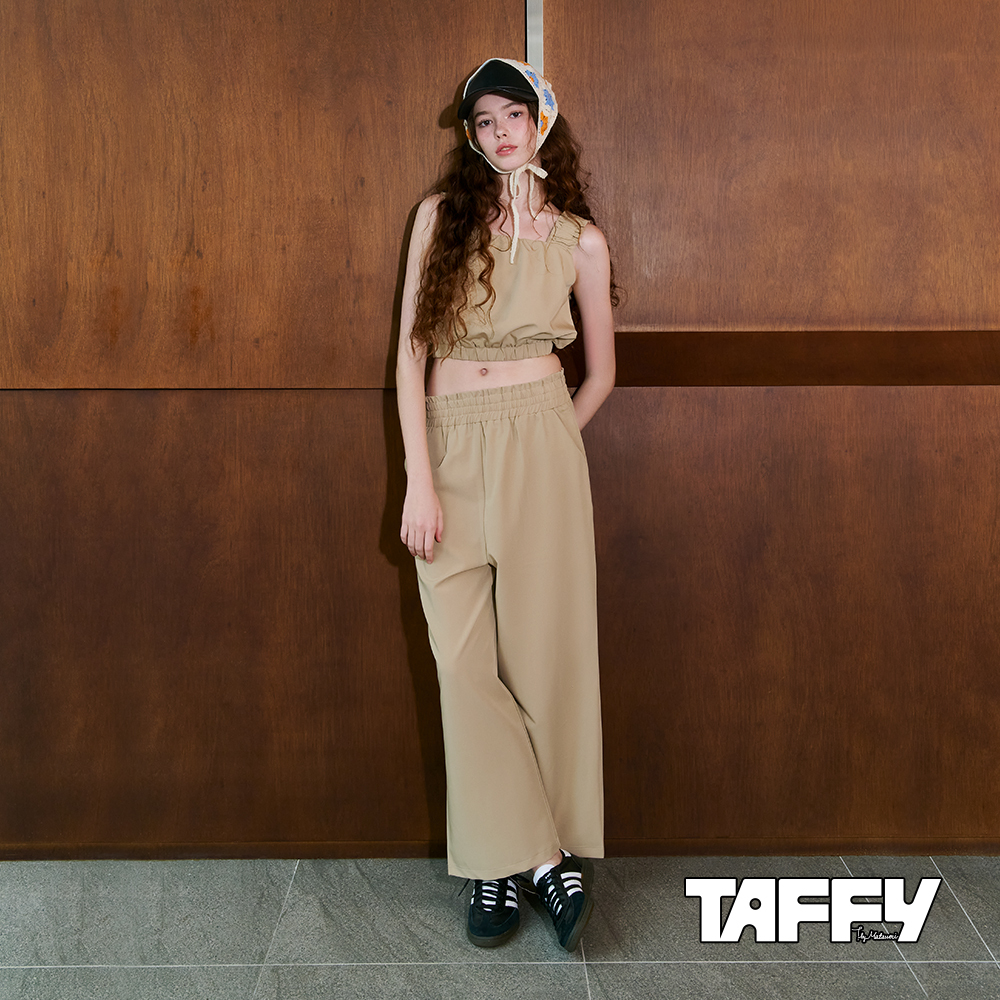 MA‧TSU Mi 兩件式套裝-度假風純色寬肩鬆緊帶短背心+鬆緊寬褲(卡.深灰)