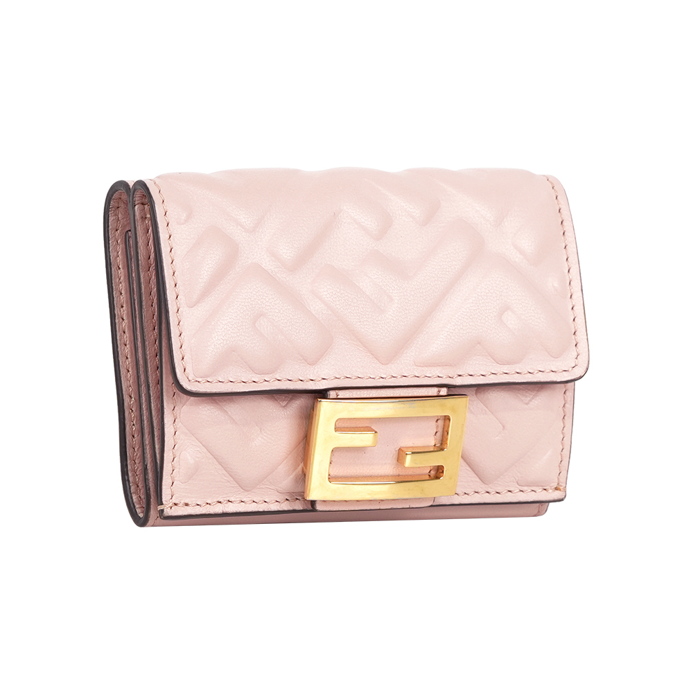【Fendi】Baguette FF Logo三折短夾(粉色)(Micro)