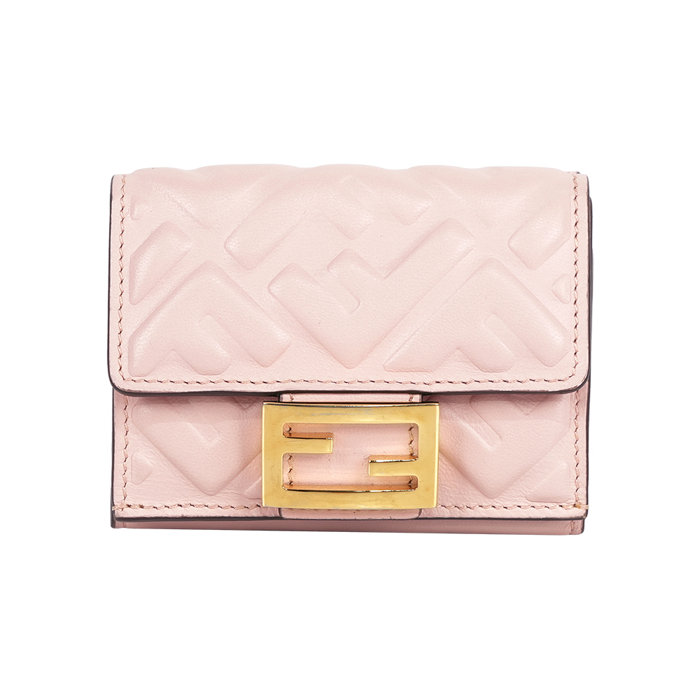 【Fendi】Baguette FF Logo三折短夾(粉色)(Micro)
