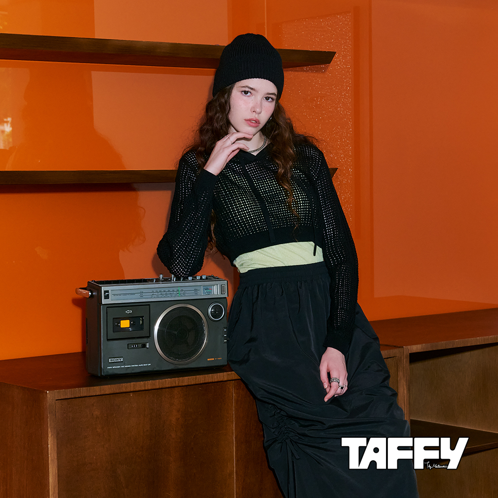 MA‧TSU Mi 尼龍鬆緊雙抽繩綁帶設計感長裙(黑)