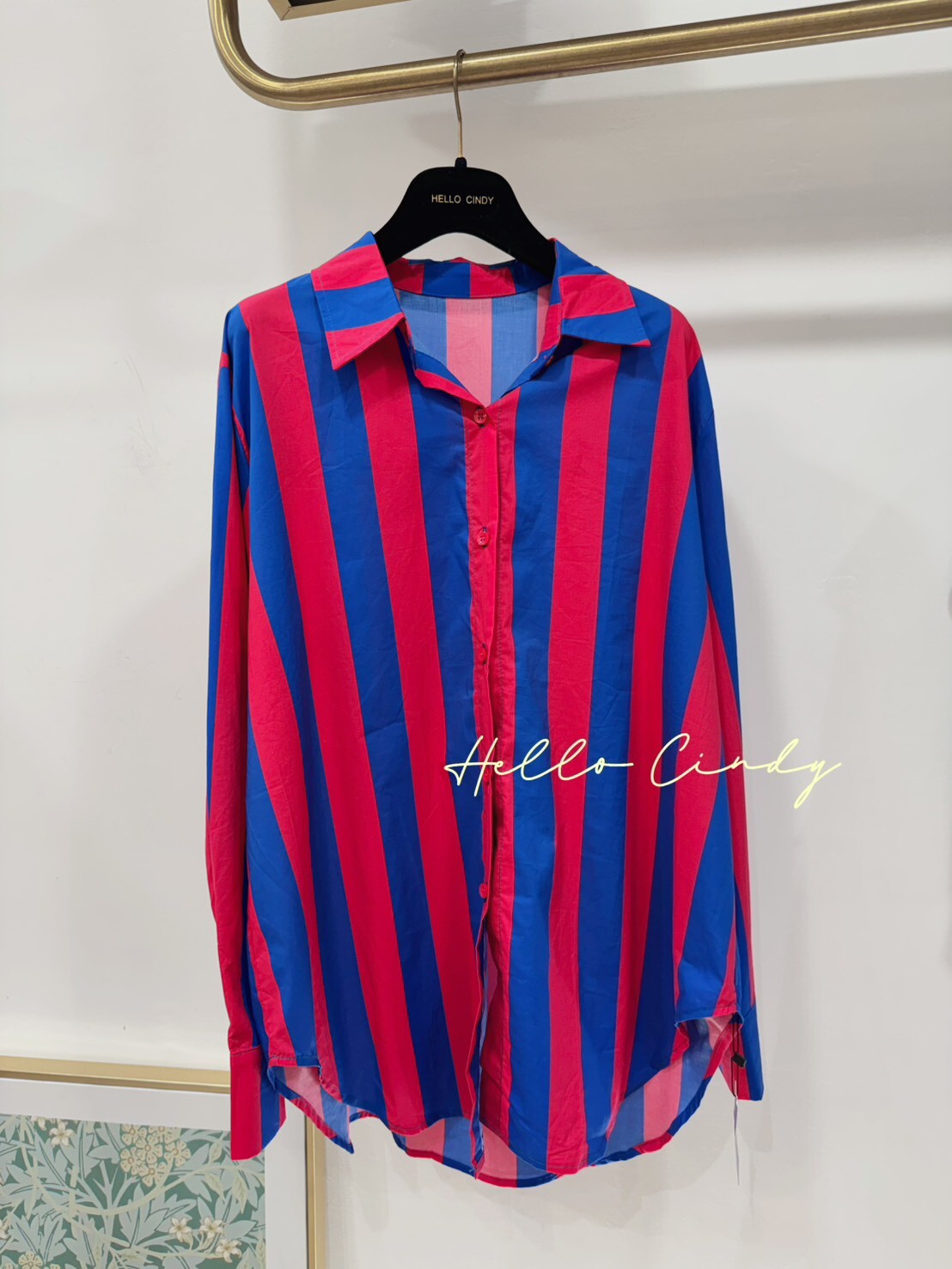 B10164 法式佐紅藍寬條襯衫