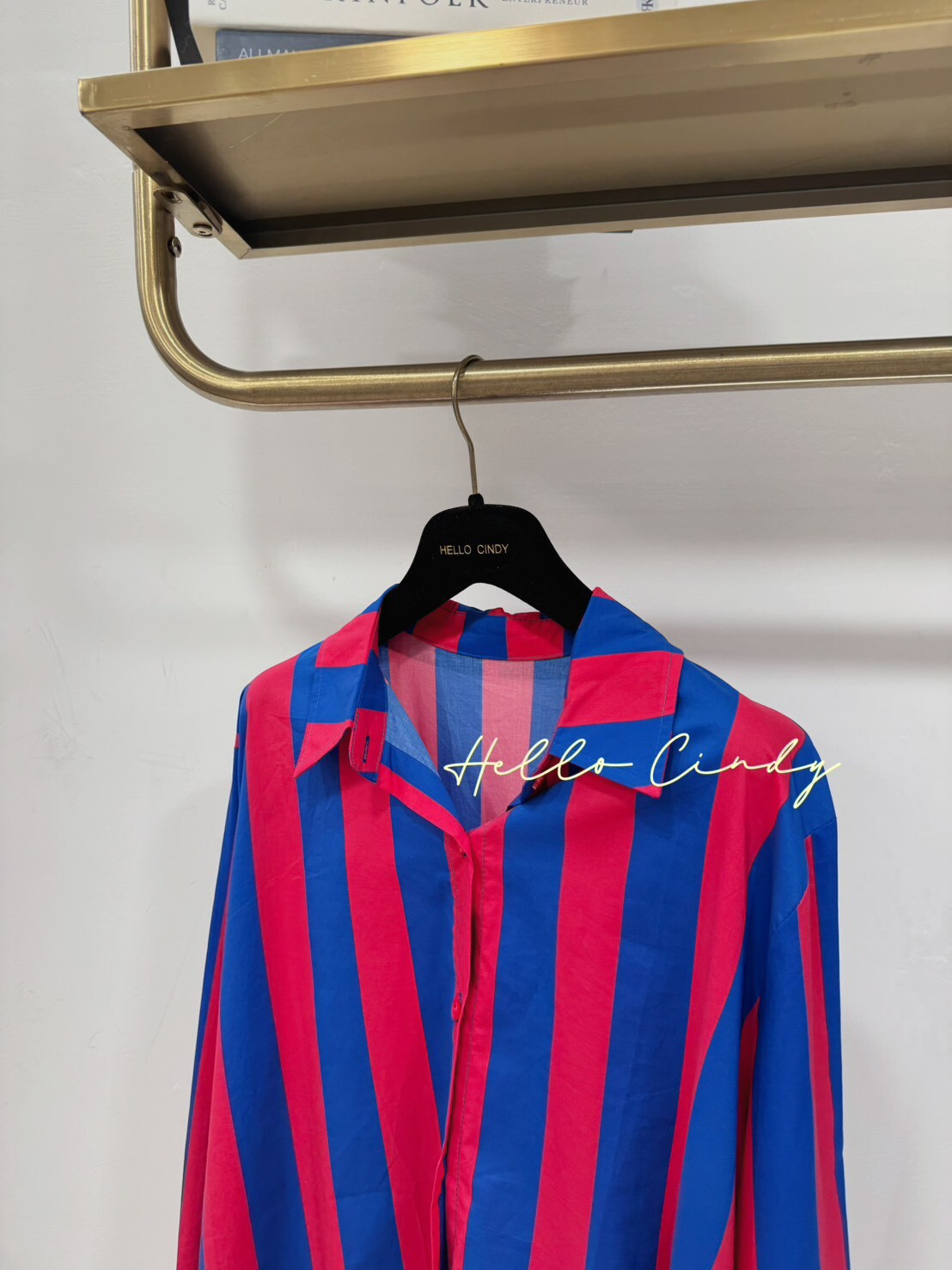 B10164 法式佐紅藍寬條襯衫