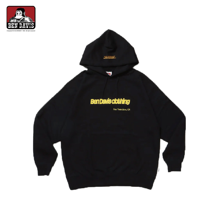 【 BEN DAVIS | 刺繡CLOTHING連帽TEE - 黑x黃 】