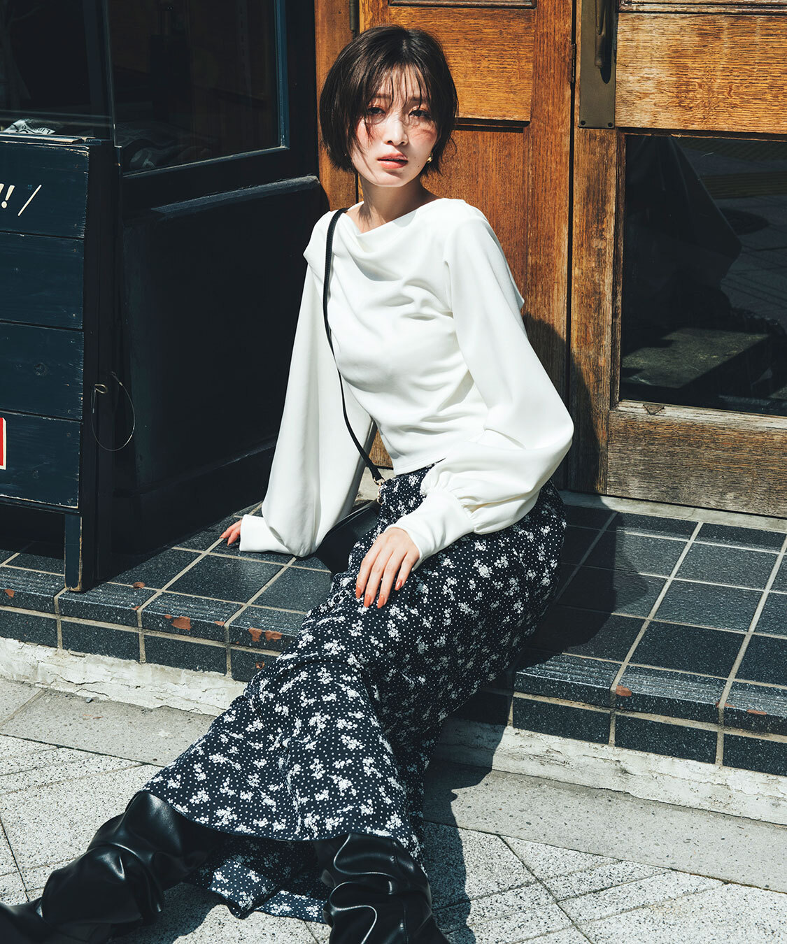 [預購] 折扣 COCO DEAL 斜裁印花細身長裙