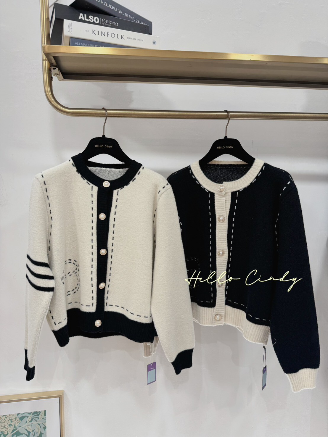 B10159 優雅黑白撞色針織小香外套