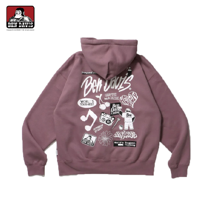 【 BEN DAVIS | 街頭印花刷毛連帽外套 - 粉紫 】