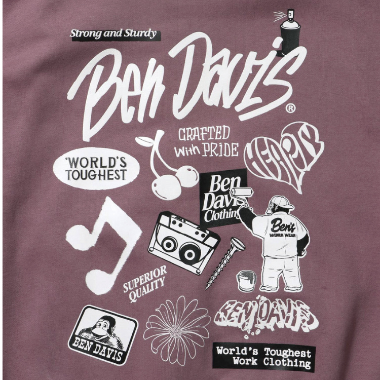 【 BEN DAVIS | 街頭印花刷毛連帽外套 - 粉紫 】