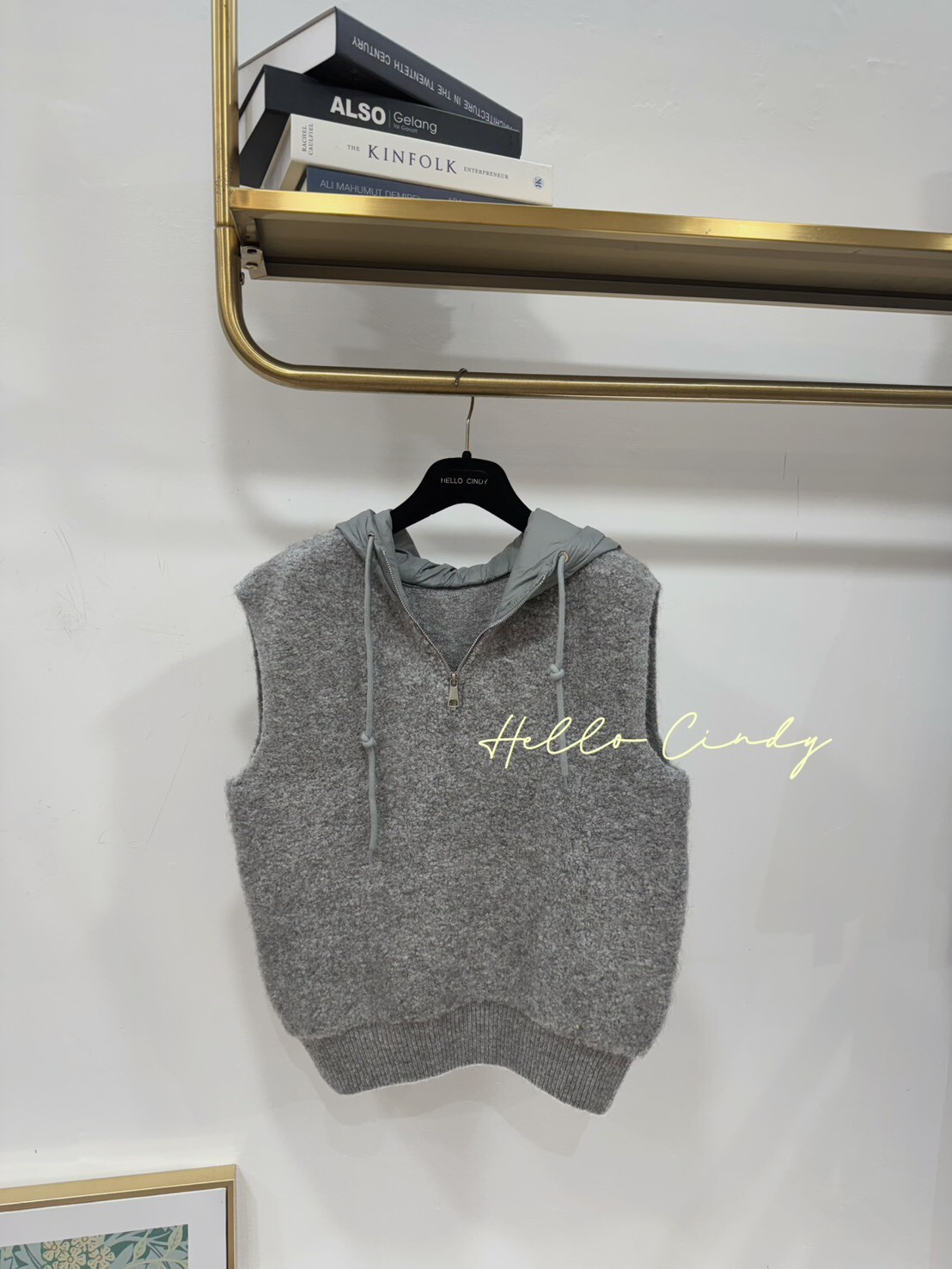 B10158 質感好好的輕薄捲捲毛針織連鋪棉帽背心