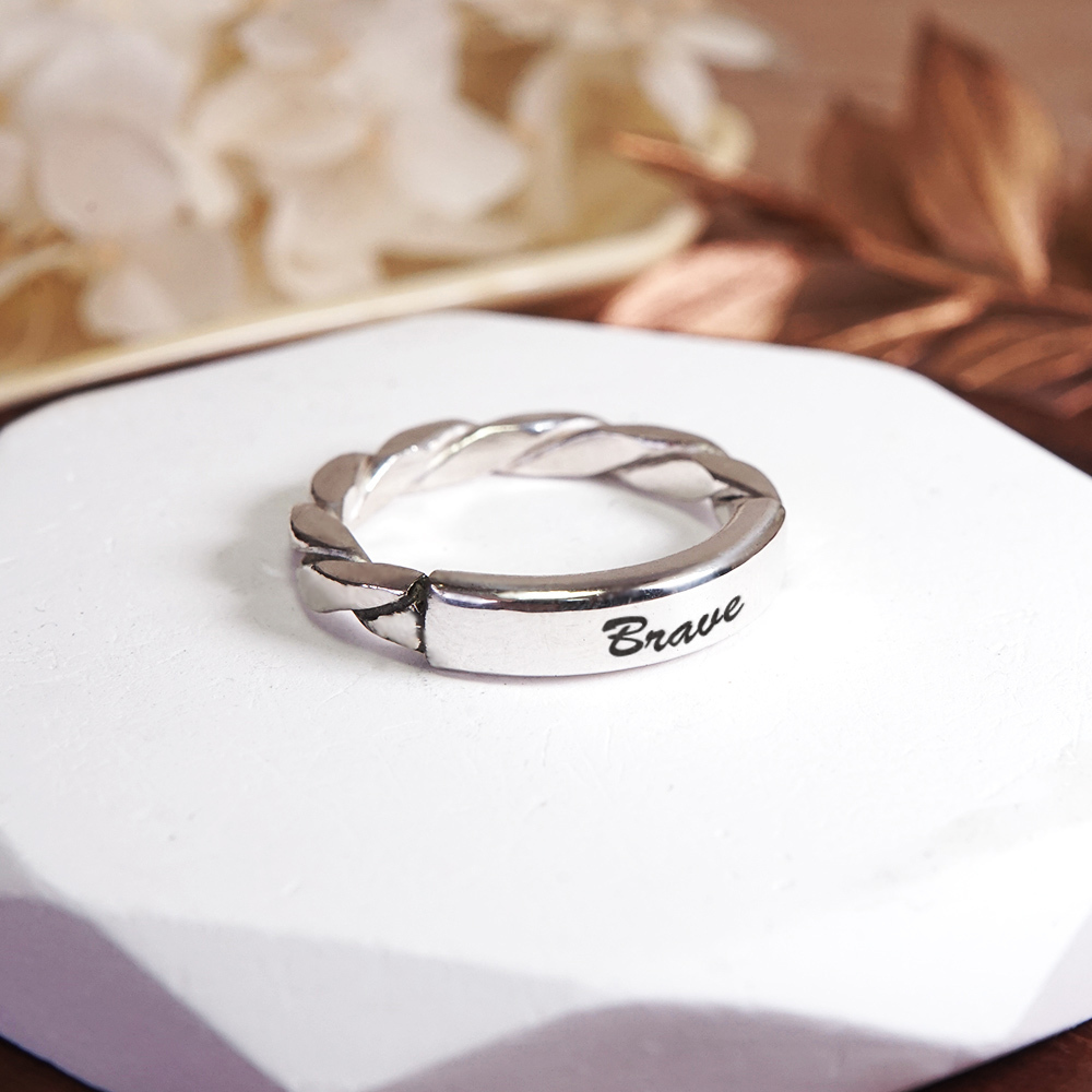 可刻字 方晶格 平板麻花戒 銀白 925純銀戒指 男生戒指 客製化訂製