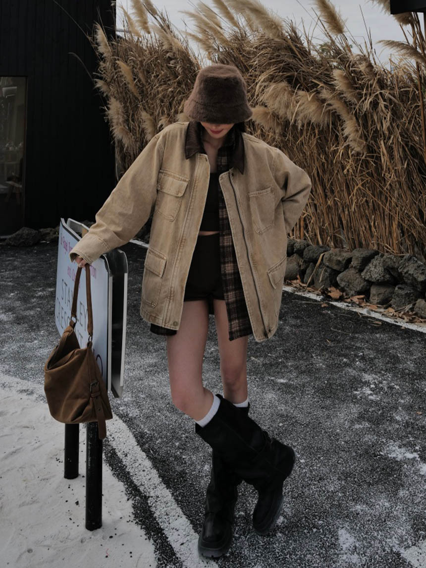 巴恩風卡其工裝外套