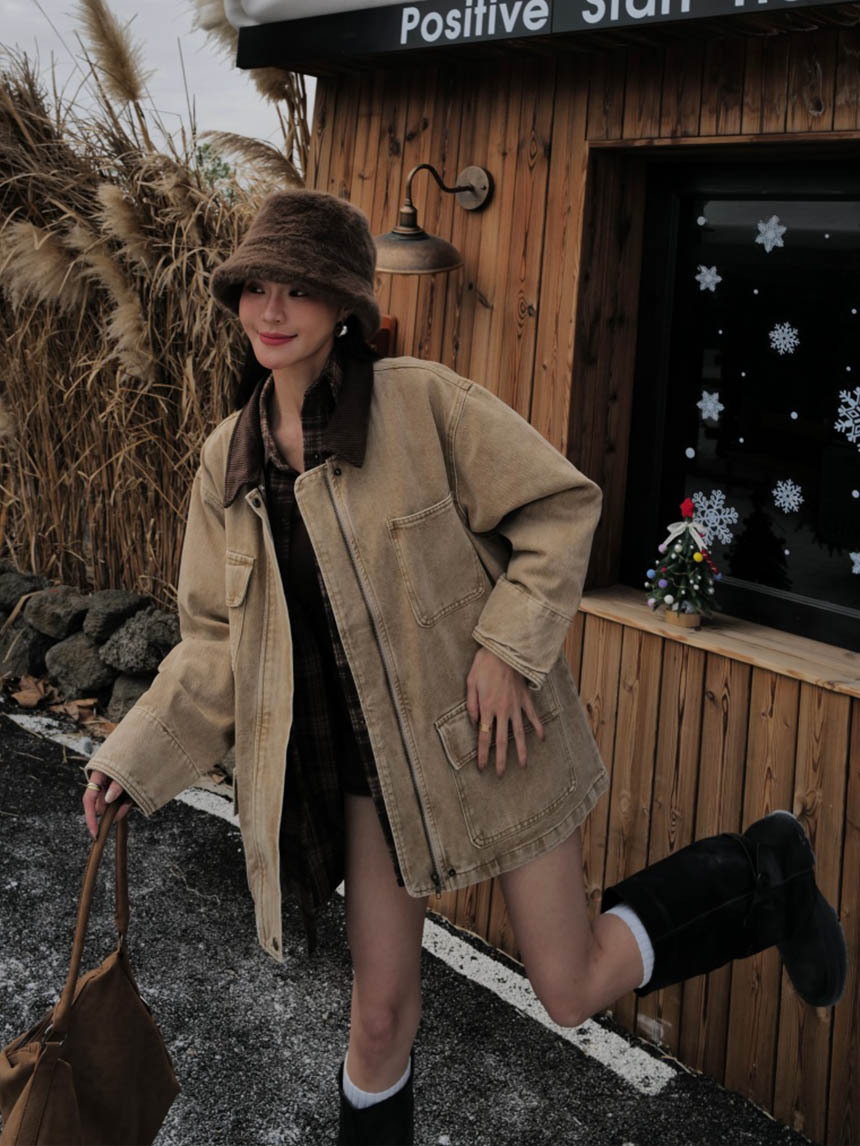 巴恩風卡其工裝外套