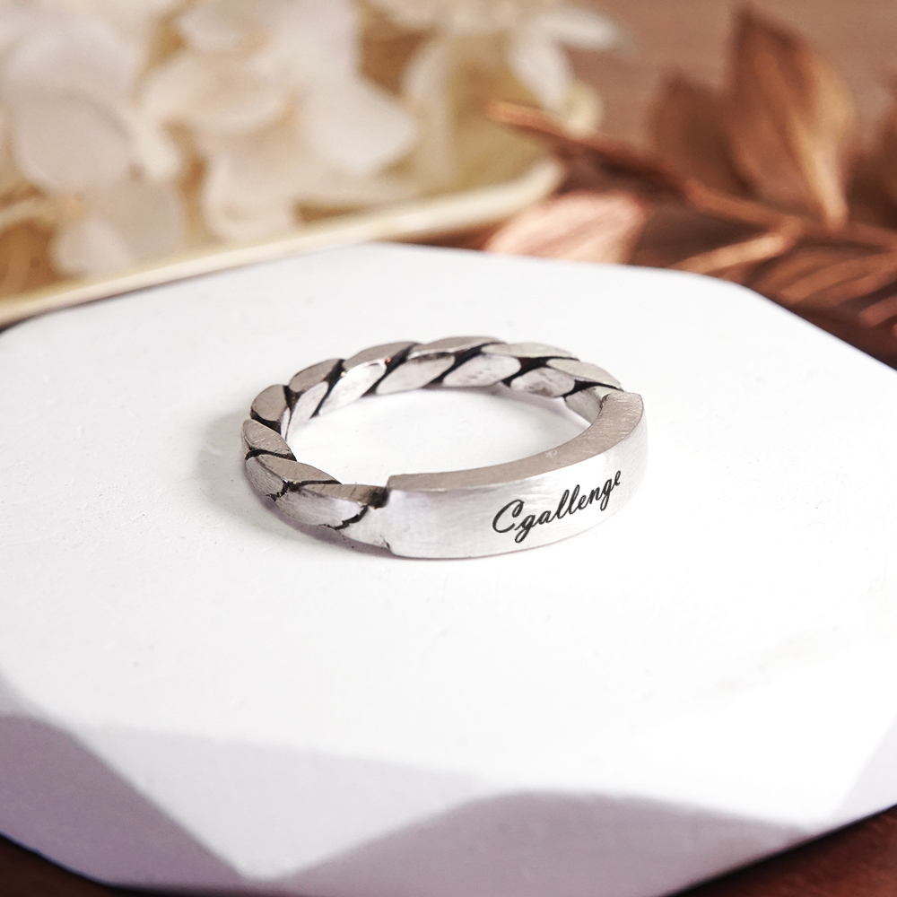 可刻字 方晶格 平板麻花戒 霧黑 925純銀戒指 男生戒指 客製化訂製