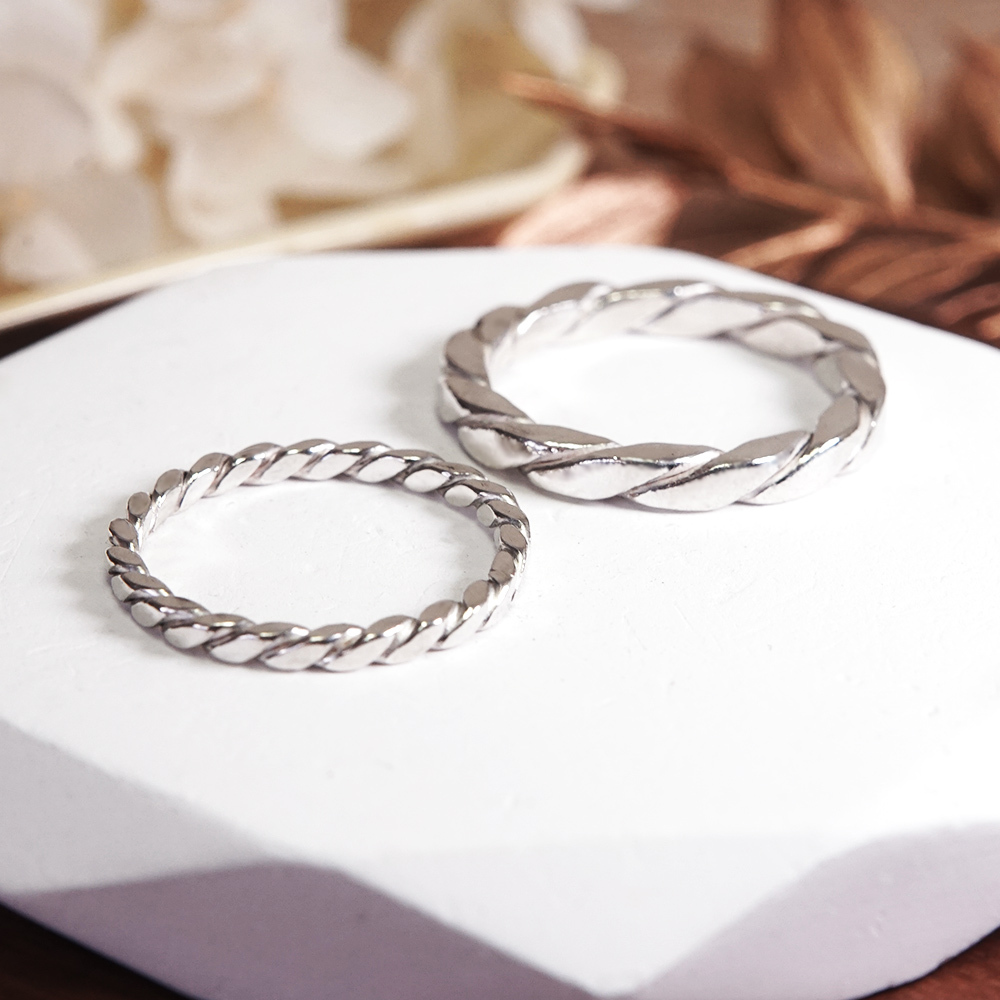 極簡情侶戒指 方晶格 銀白對戒組 925純銀 情侶銀戒