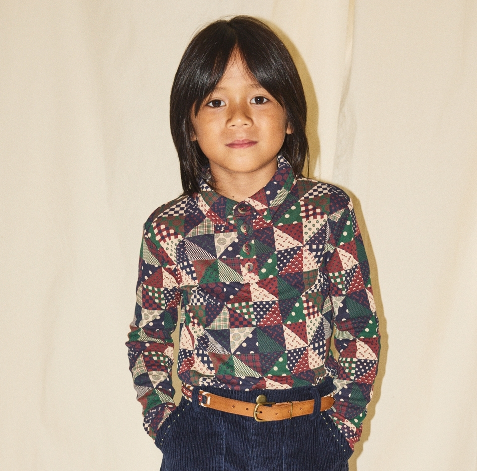 Misha & Puff 三角形拼接襯衫 Long Sleeve Polo - Madder Root Patchwork