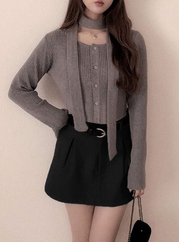 GRL 方領螺紋針織(附圍脖) 四色