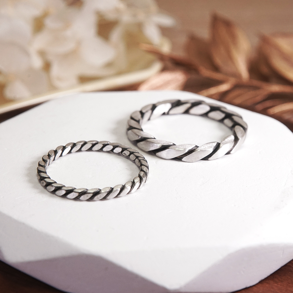 極簡情侶戒指 方晶格 霧黑對戒組 925純銀 情侶銀戒