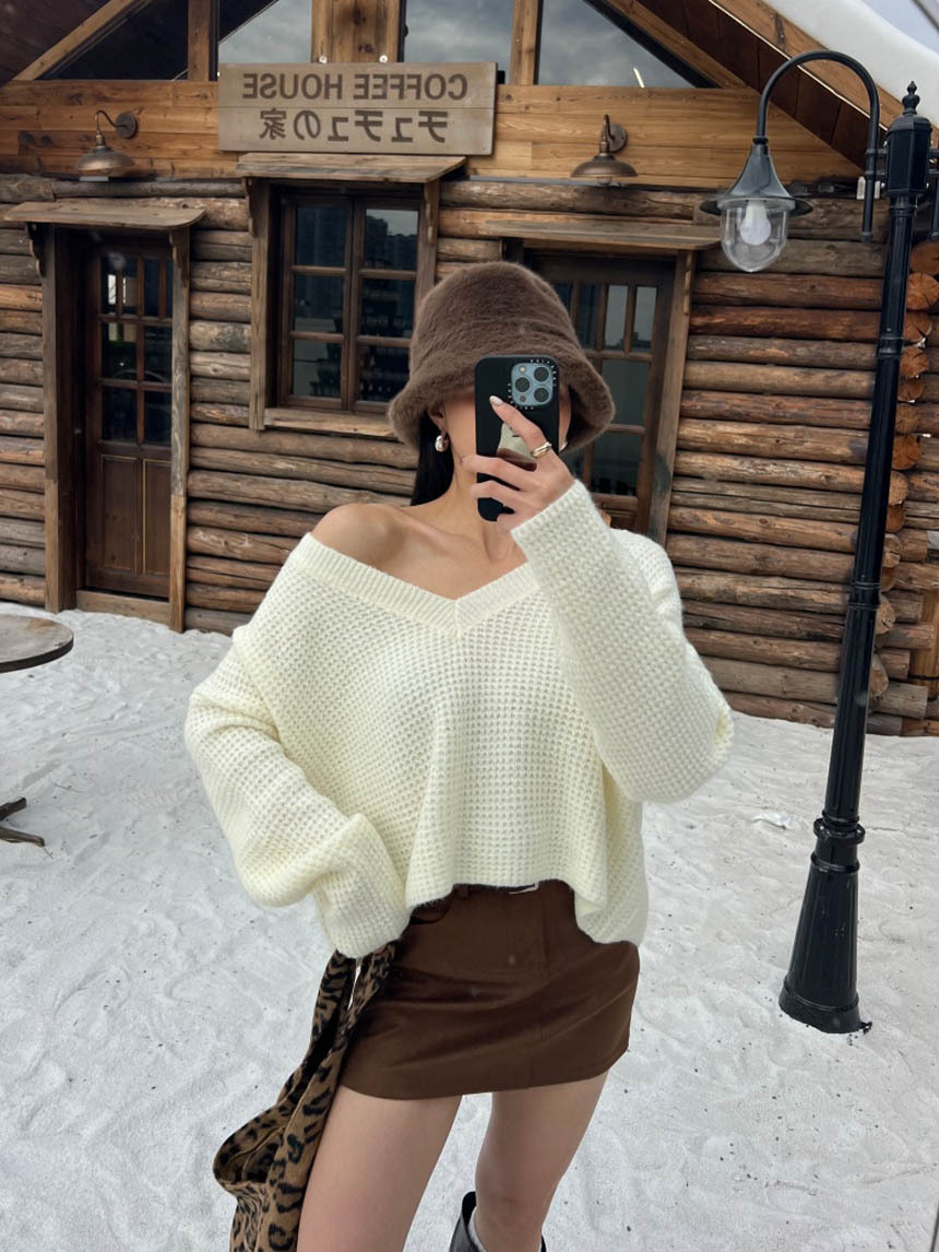 鬆餅格V領毛衣*5色