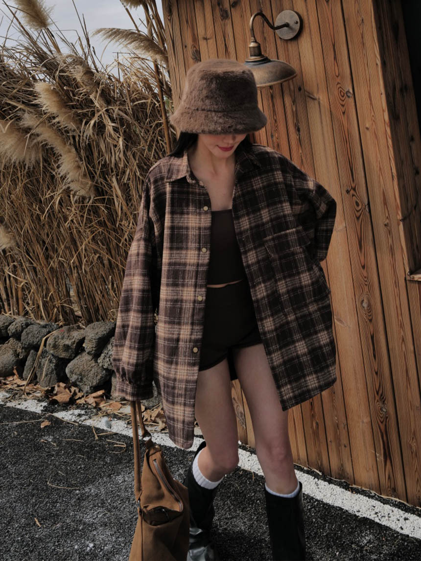 毛呢格子襯衫*2色