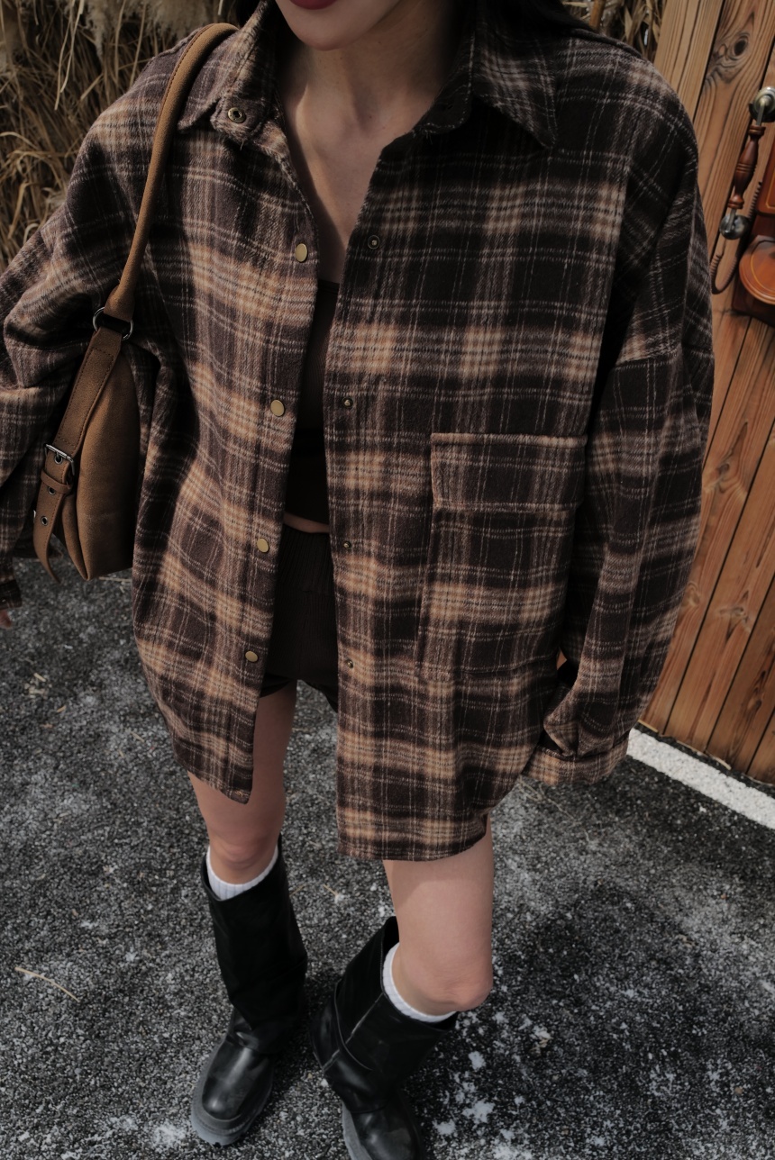 毛呢格子襯衫*2色