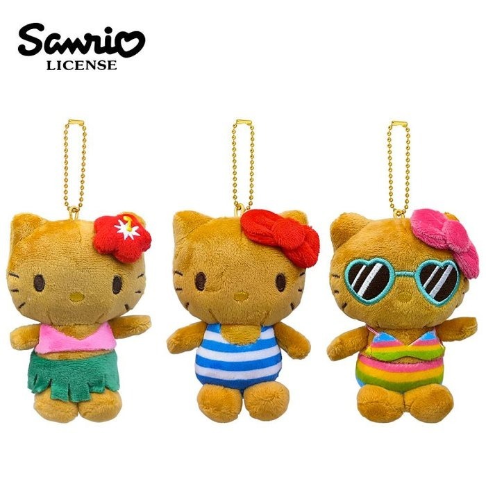 現貨┃日本 三麗鷗 HELLO KITTY 日燒 烤焦 曬黑 扶桑花 草裙舞 愛心扣 零錢包 吊飾